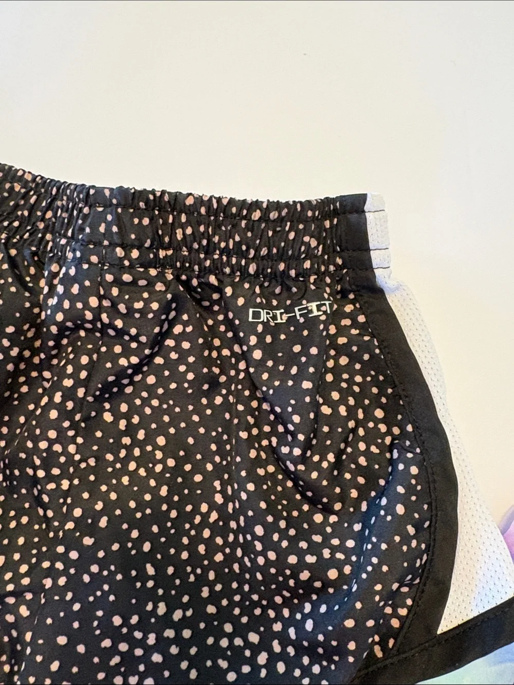 Nike Black Dot Athletic Shorts + Pastel Tie-Dye Purple-Trim Shorts - 2 Pack
